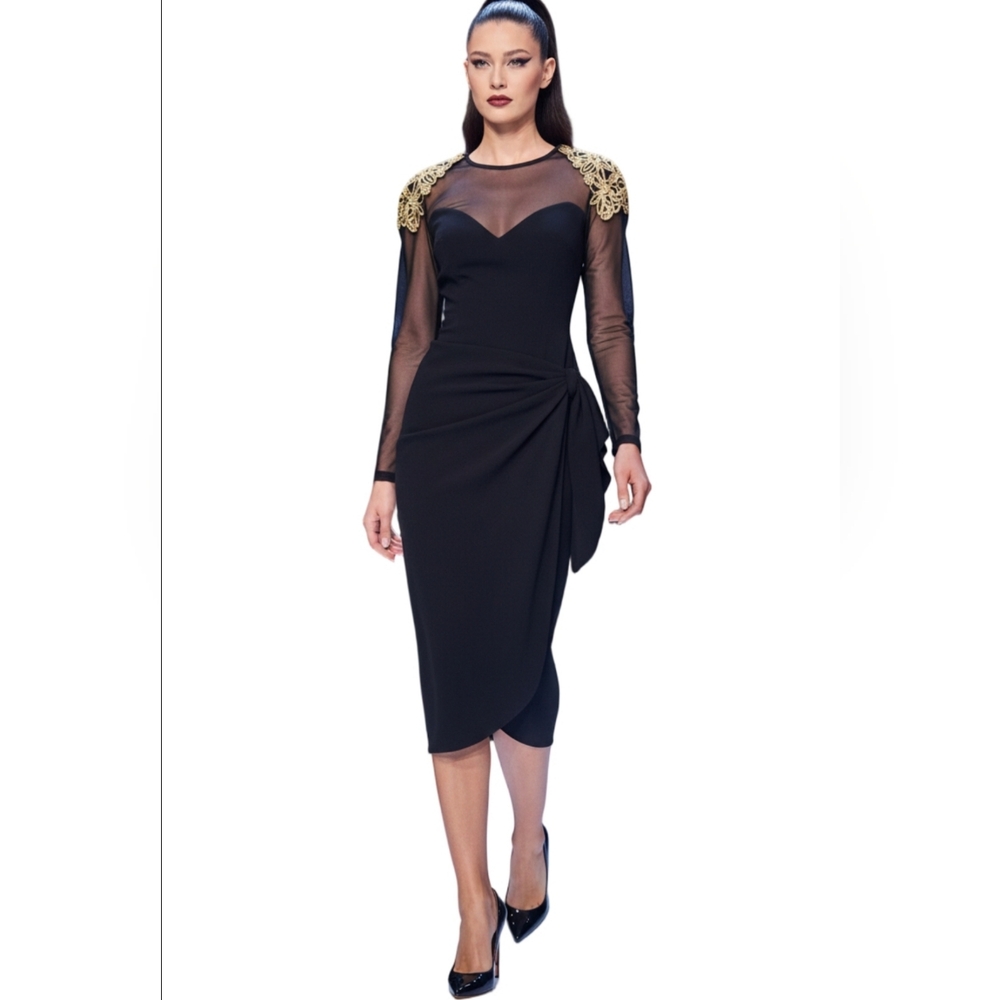 Vintage Alchemy Joo Mee Elegant Black and‎ Gold Women's Dress